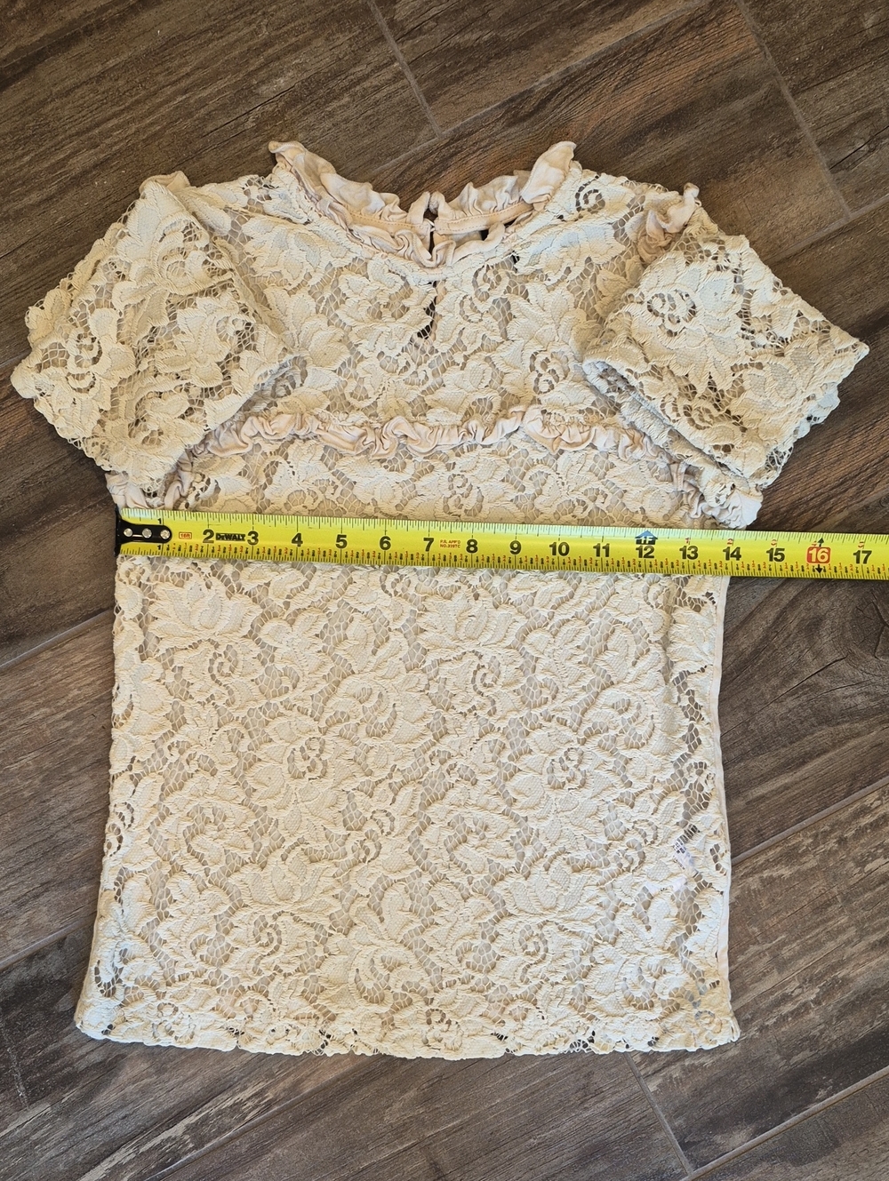 TOPSHOP 3/4 Sleeve Transparent Cream Colored Lace Top, XXS - Picture 14 of 14